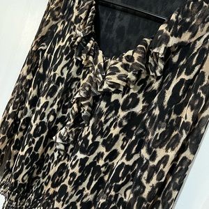Leopard Print Long-Sleeve Blouse Top